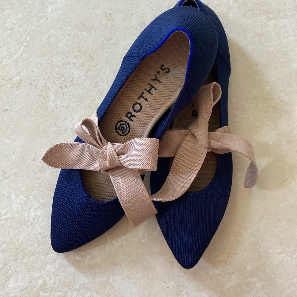 Rothy's Blue and pink Mary JaneFlats with Chic Bow